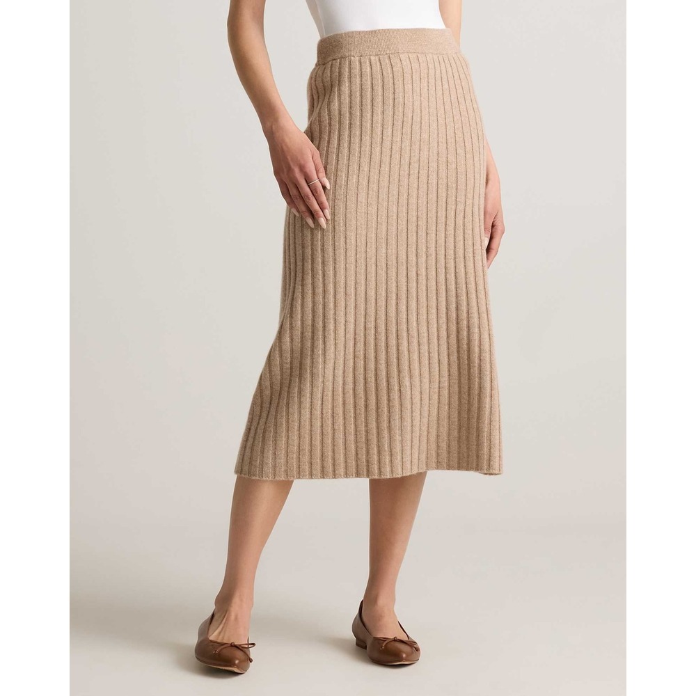 Quince Mongolian Cashmere Ribbed Pull On Midi Skirt Oatmeal S Quiet Luxury Fall